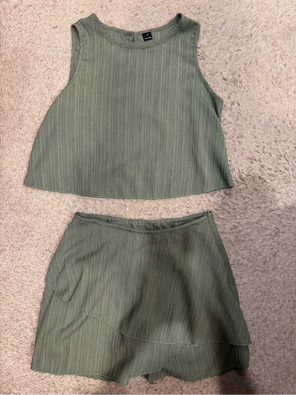 Sleeveless Crop Top & Mini Skirt Set - Olive Green